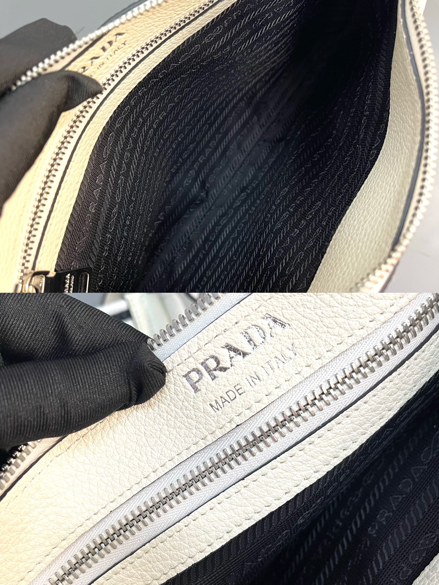 Prada Leather Shoulder Bag Tote Handbag White 1BH050